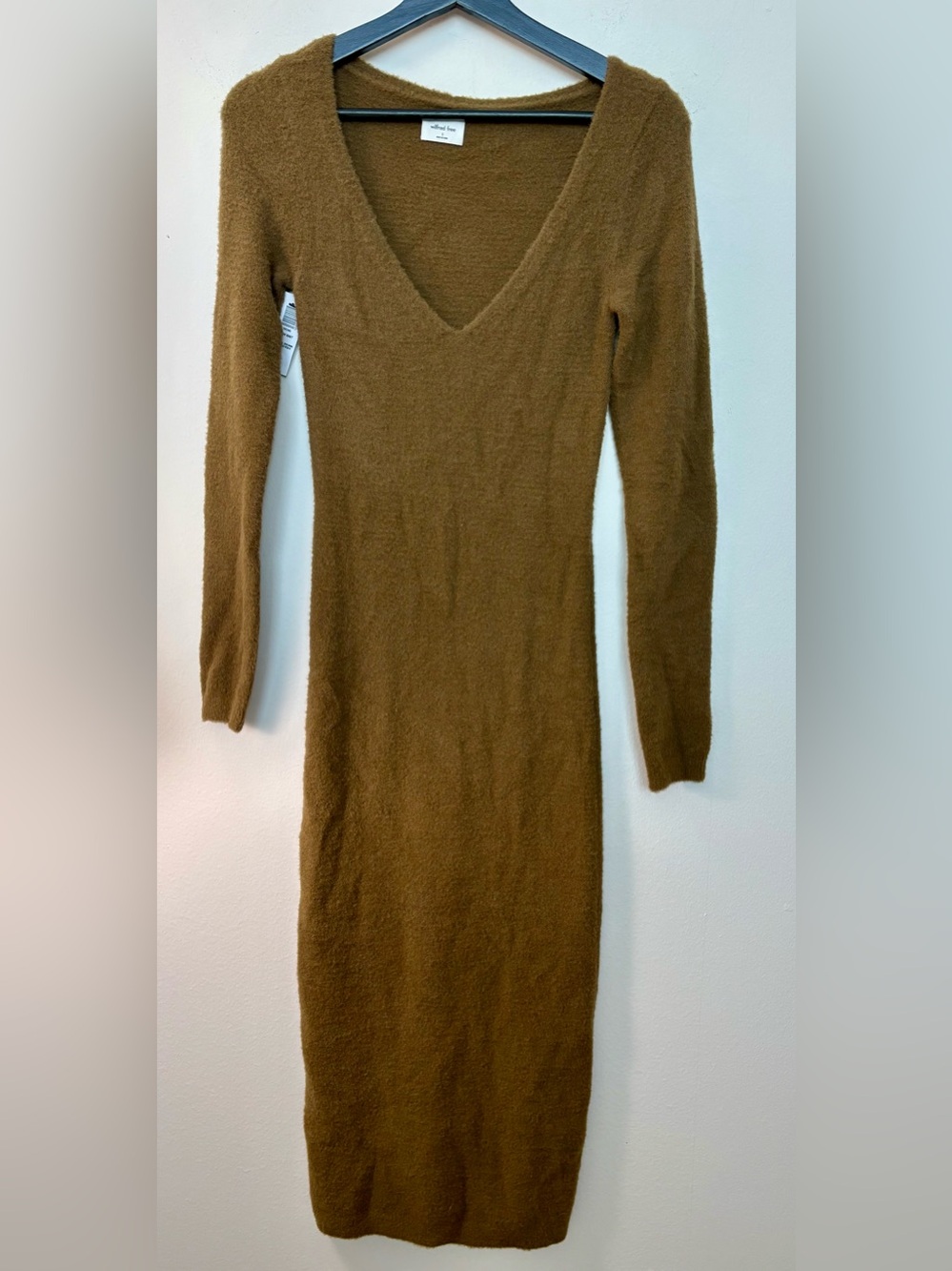 Wilfred Hush Knit Long Sleeve Rustic Brown V-Neck Dress Size S Sku#71